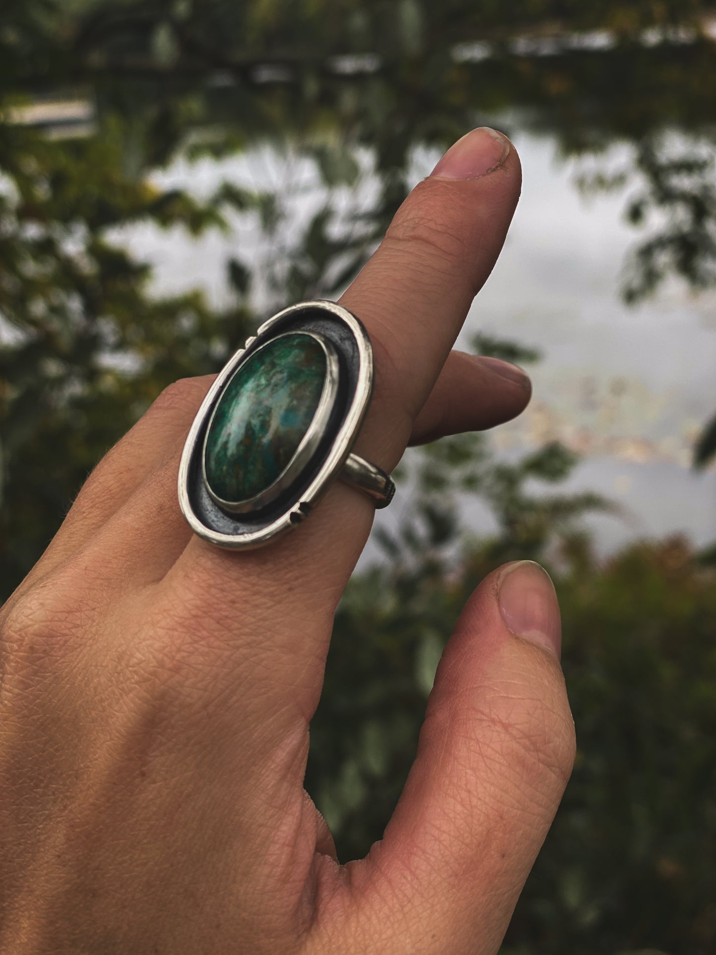 Chrysocolla Orbit Ring Size 7.5