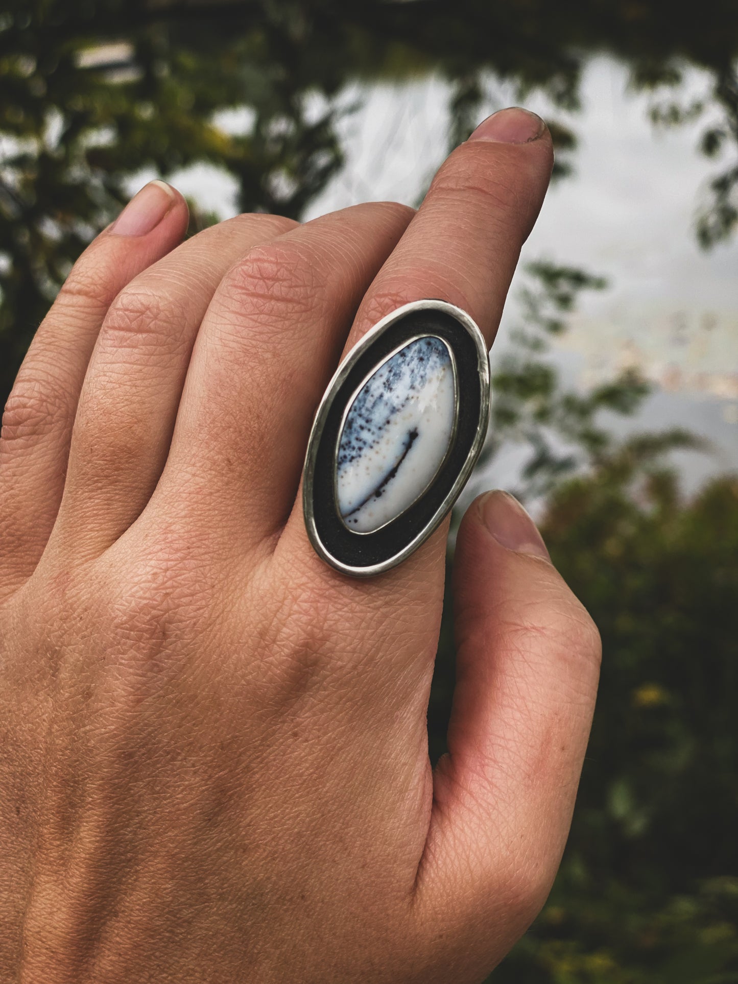 Dendritic Opal Orbit Ring Size 8.5