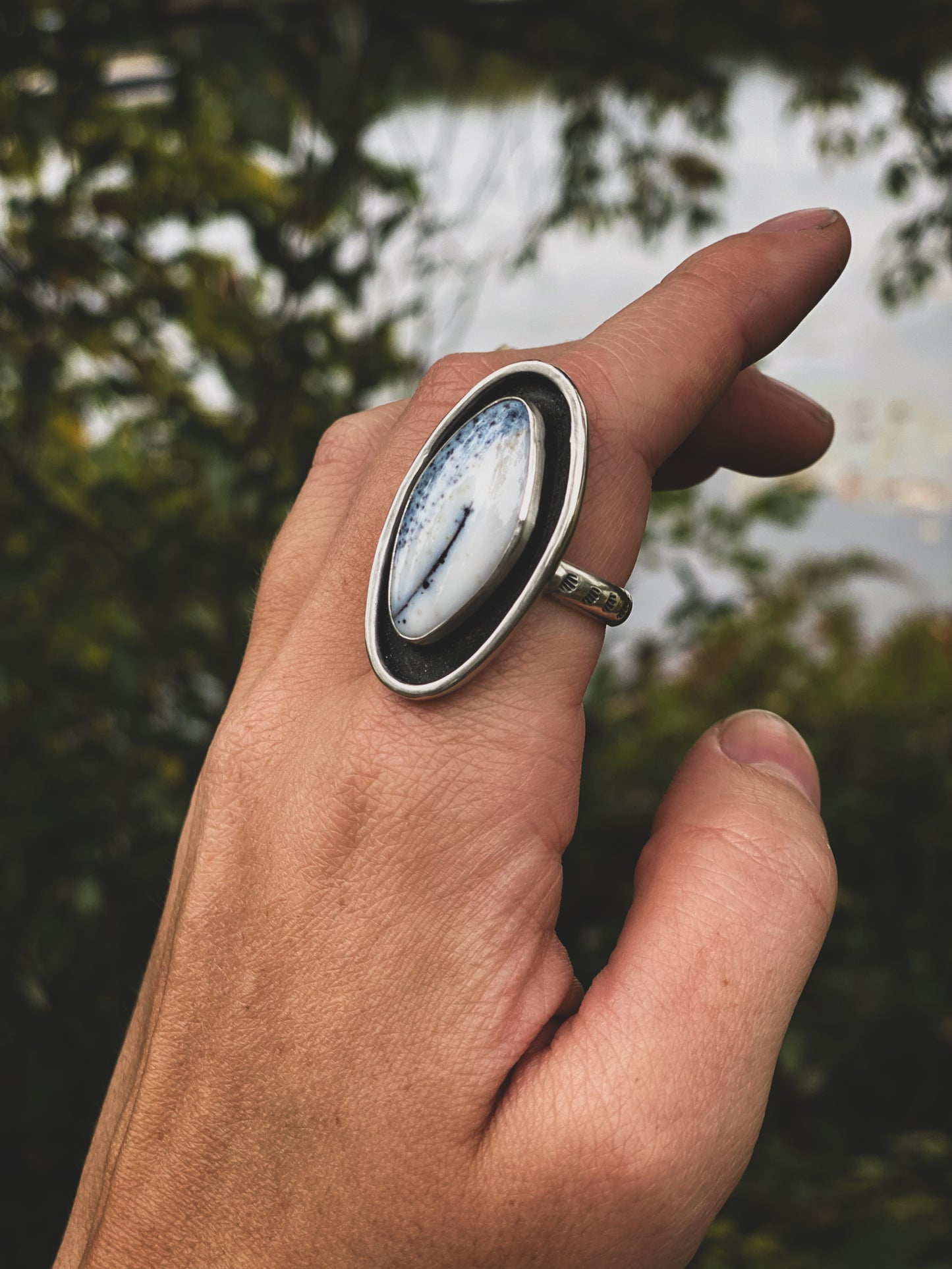 Dendritic Opal Orbit Ring Size 8.5