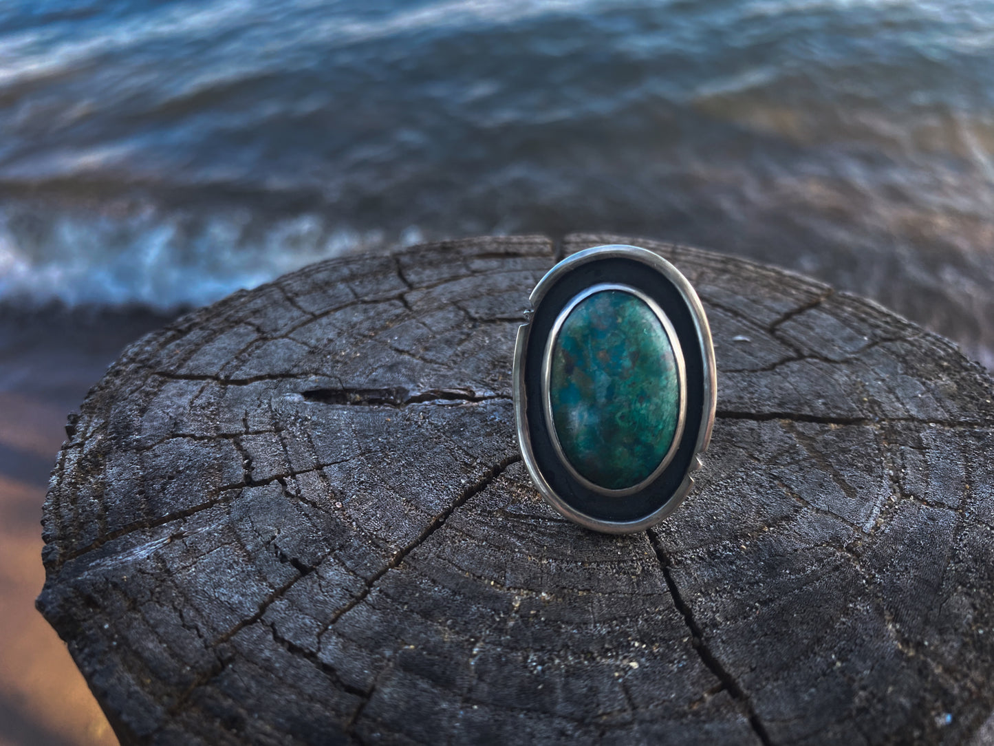 Chrysocolla Orbit Ring Size 7.5