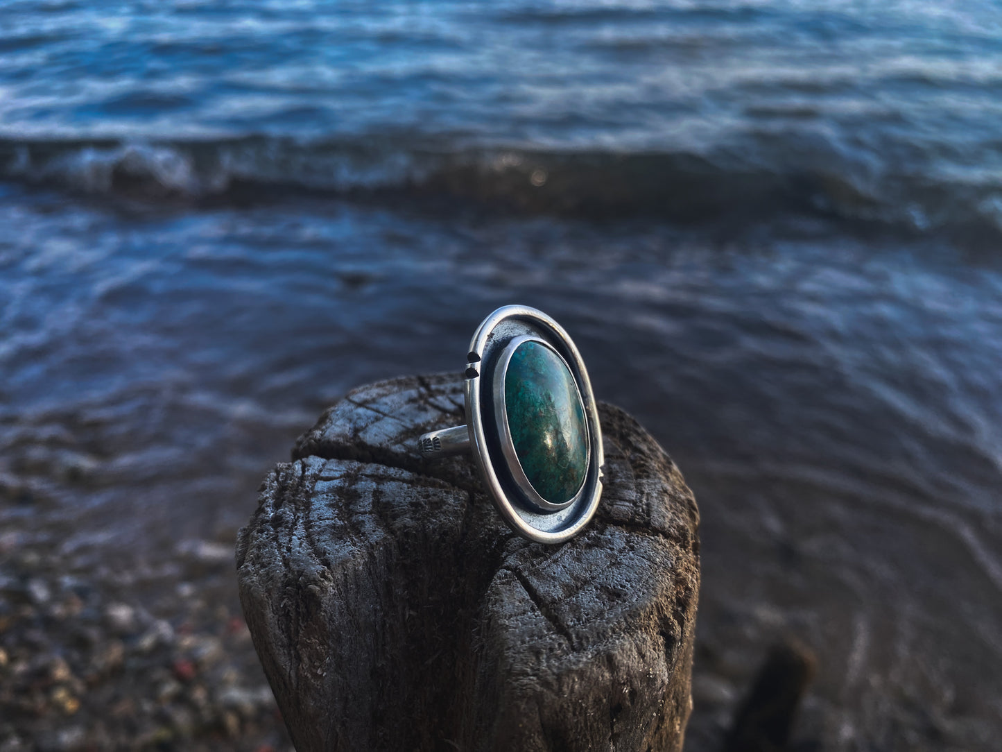 Chrysocolla Orbit Ring Size 7.5