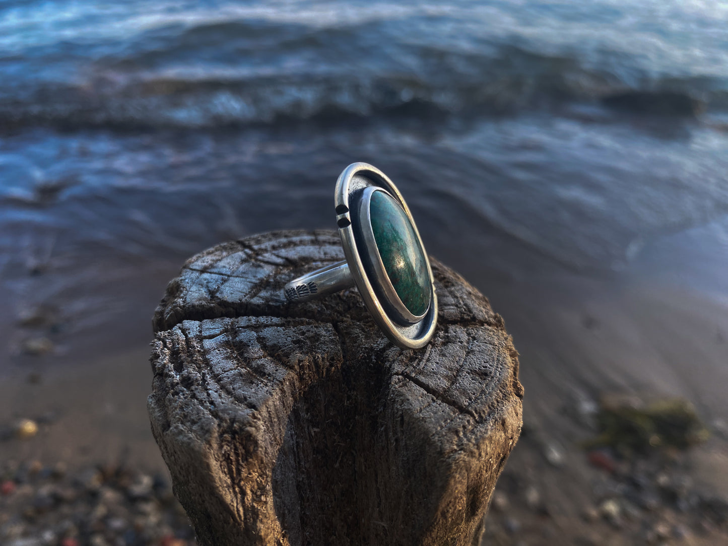 Chrysocolla Orbit Ring Size 7.5