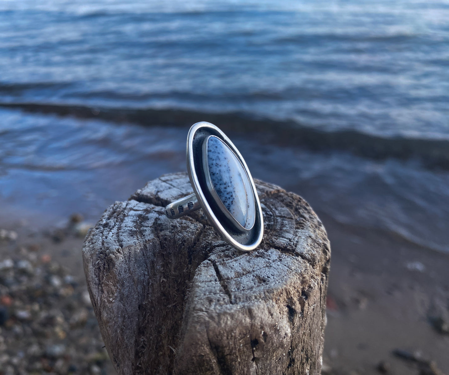 Dendritic Opal Orbit Ring Size 8.5