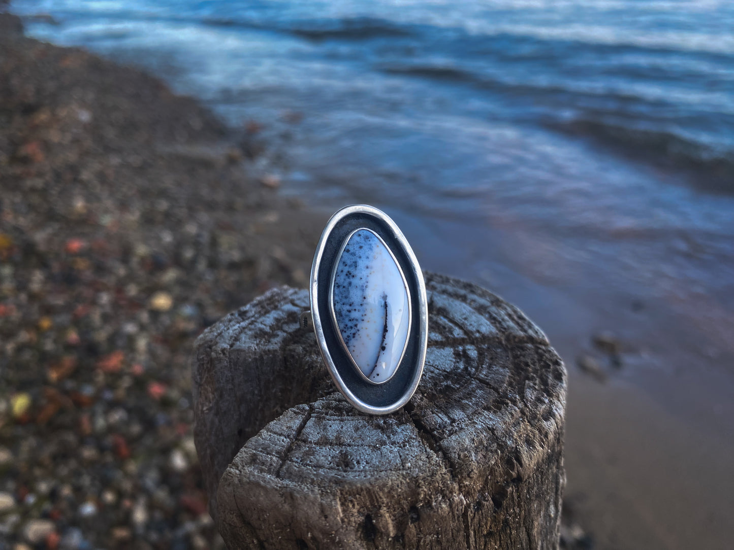 Dendritic Opal Orbit Ring Size 8.5