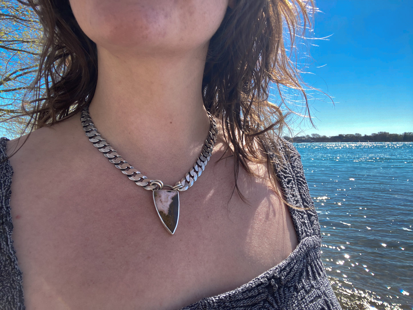 Unakite Jasper Curb Chain Necklace