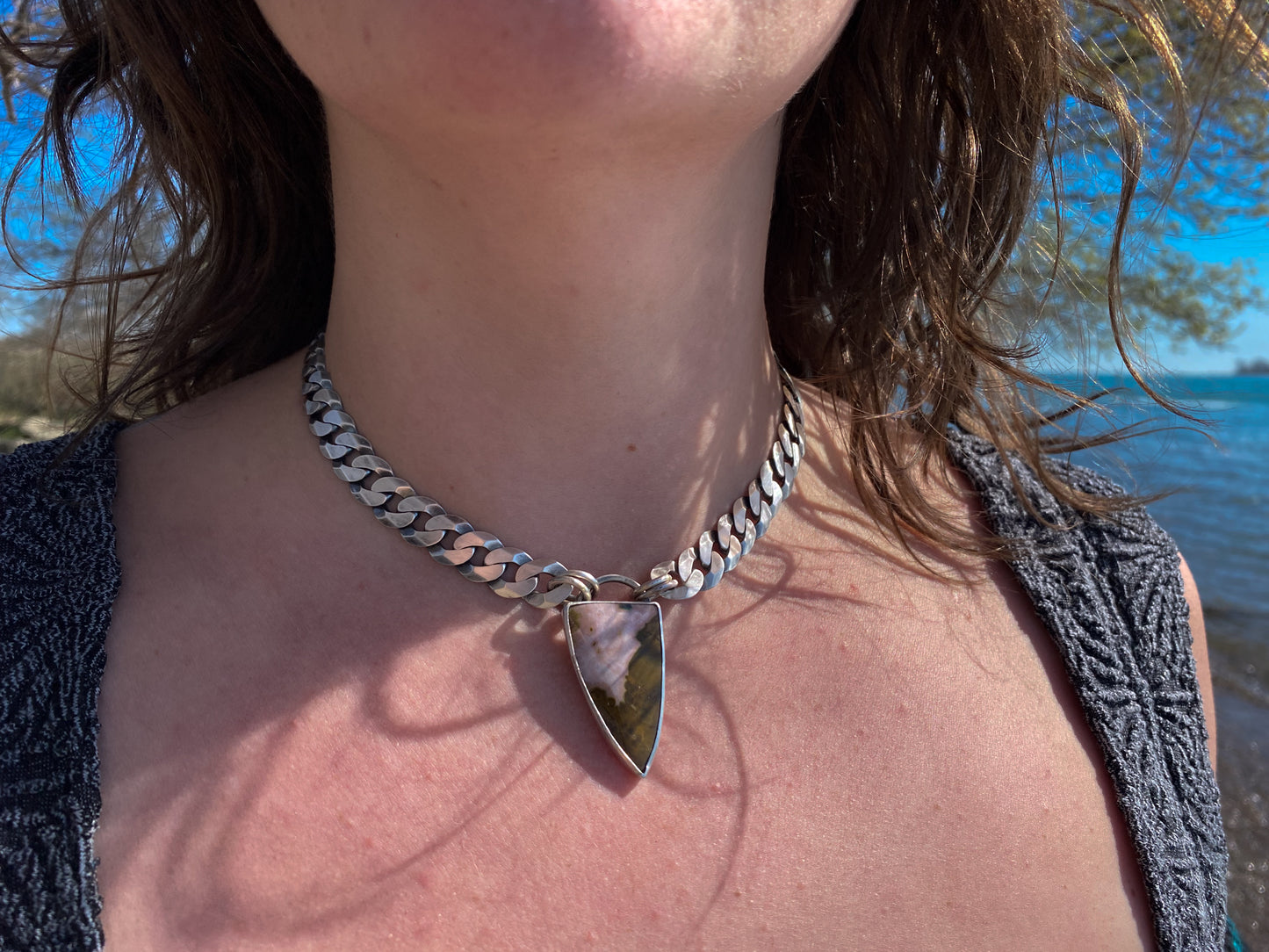 Unakite Jasper Curb Chain Necklace