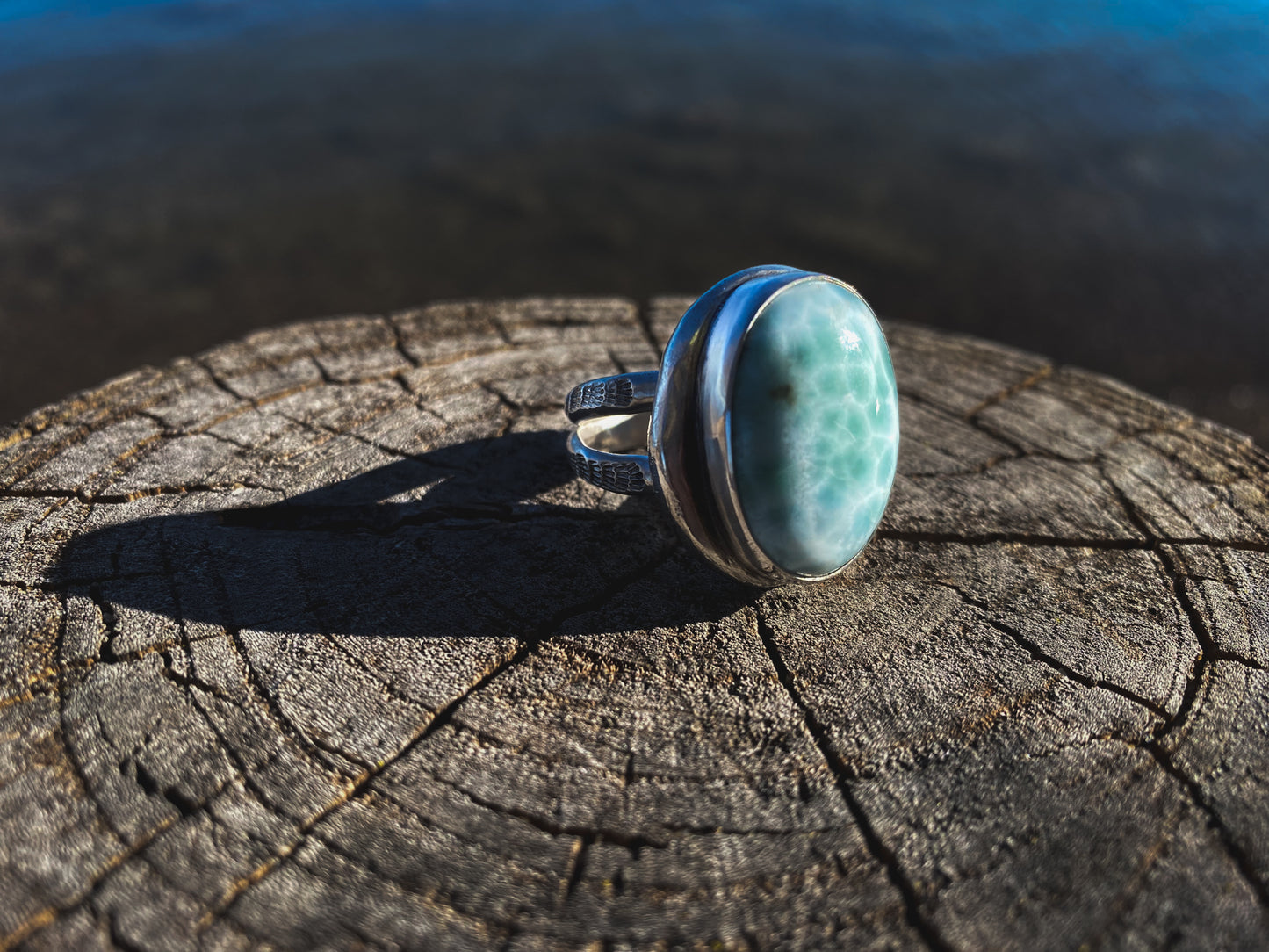Larimar Recycled Silver Ring Size 9