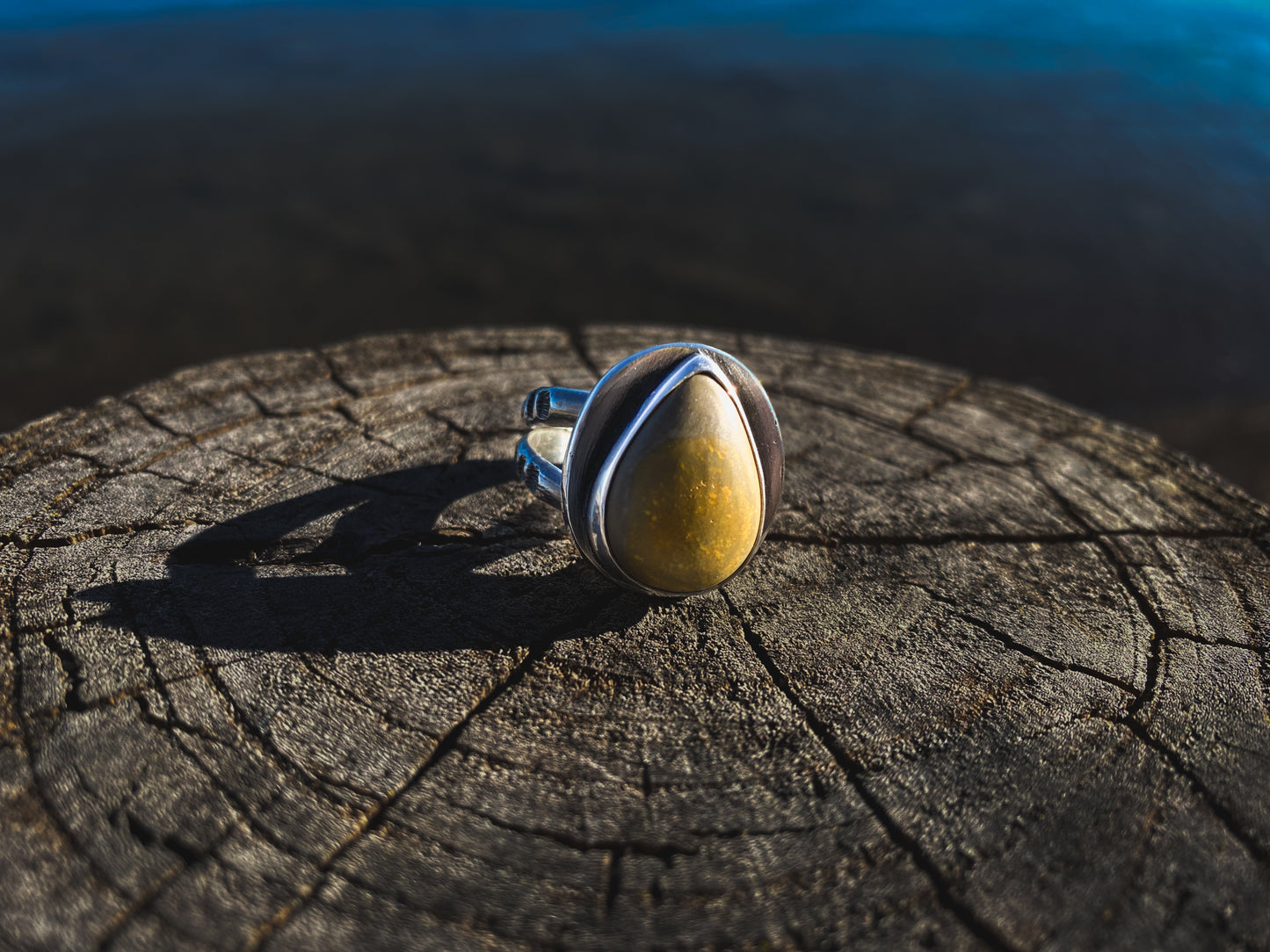 Bumblebee Jasper Recycled Silver Ring Size 8