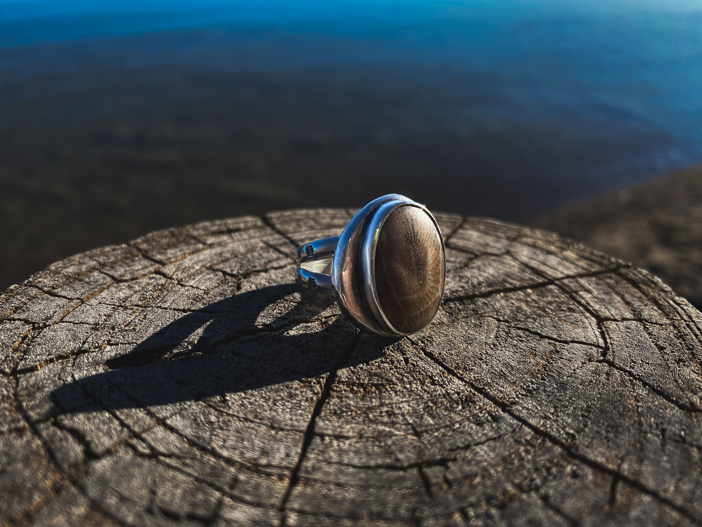 Petoskey Stone Recycled Silver Ring Size 7