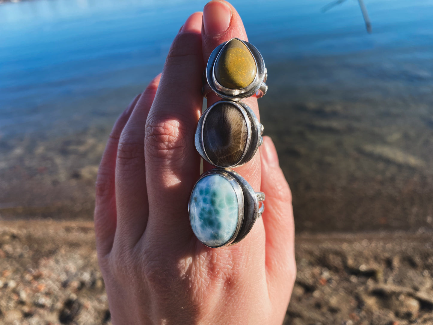 Bumblebee Jasper Recycled Silver Ring Size 8