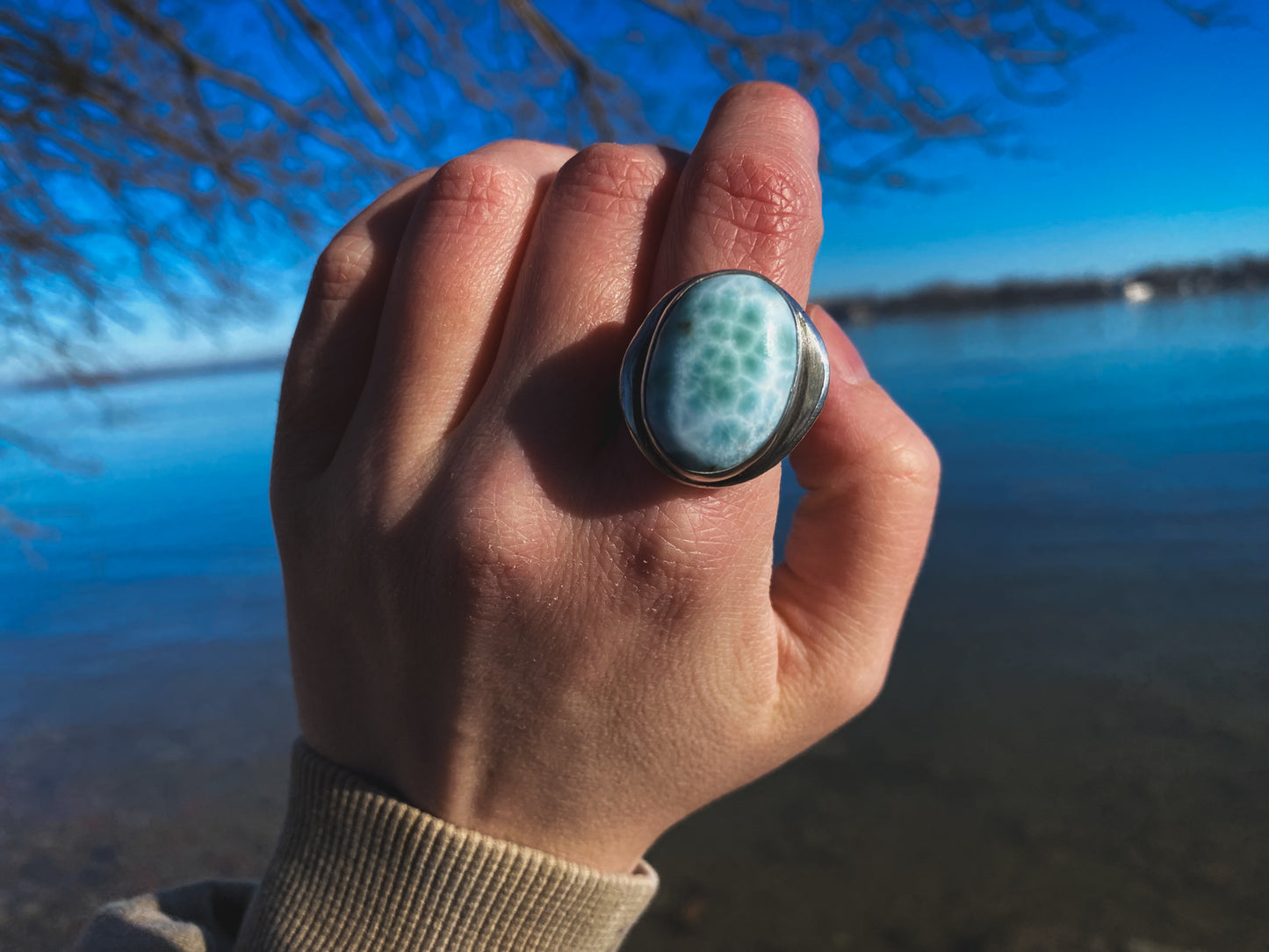 Larimar Recycled Silver Ring Size 9