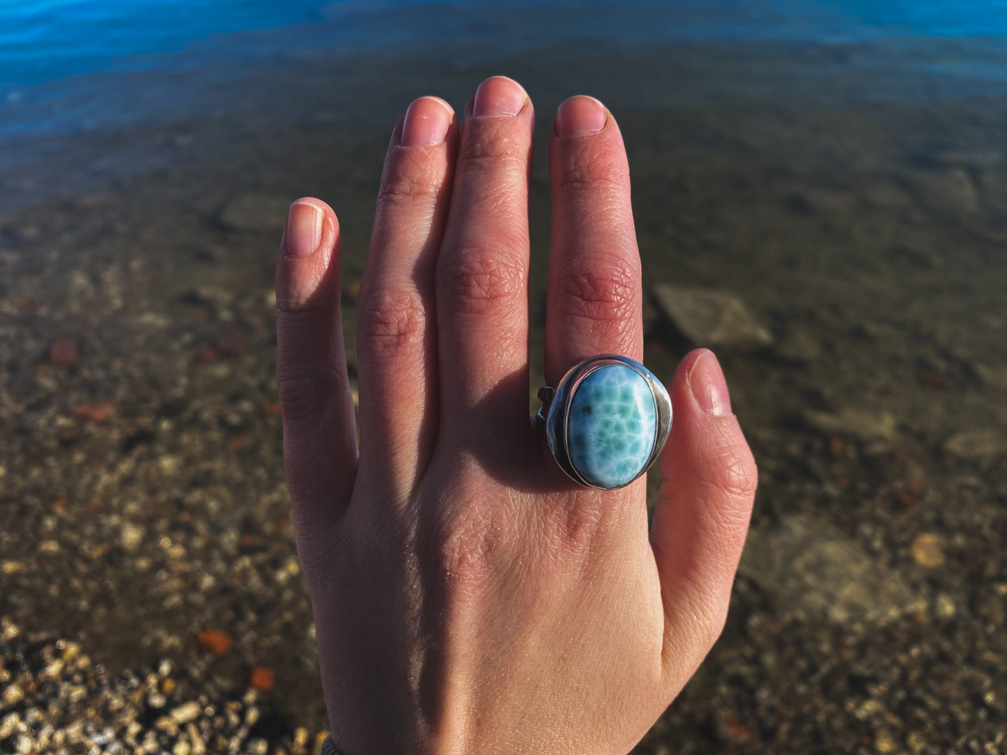 Larimar Recycled Silver Ring Size 9