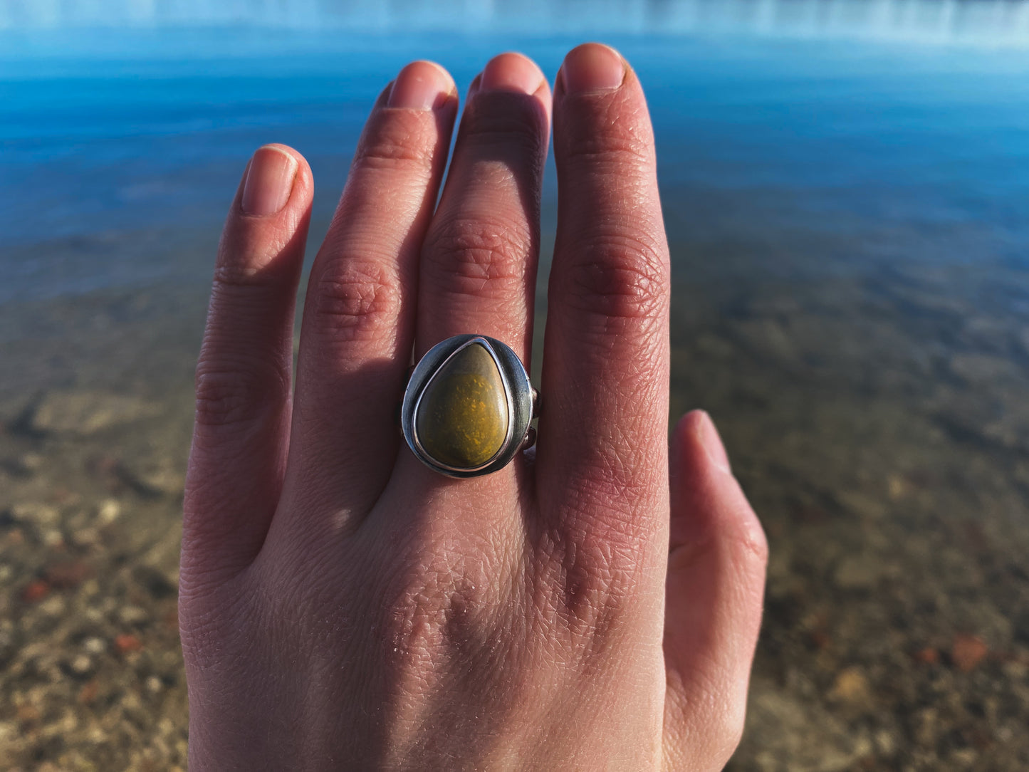 Bumblebee Jasper Recycled Silver Ring Size 8