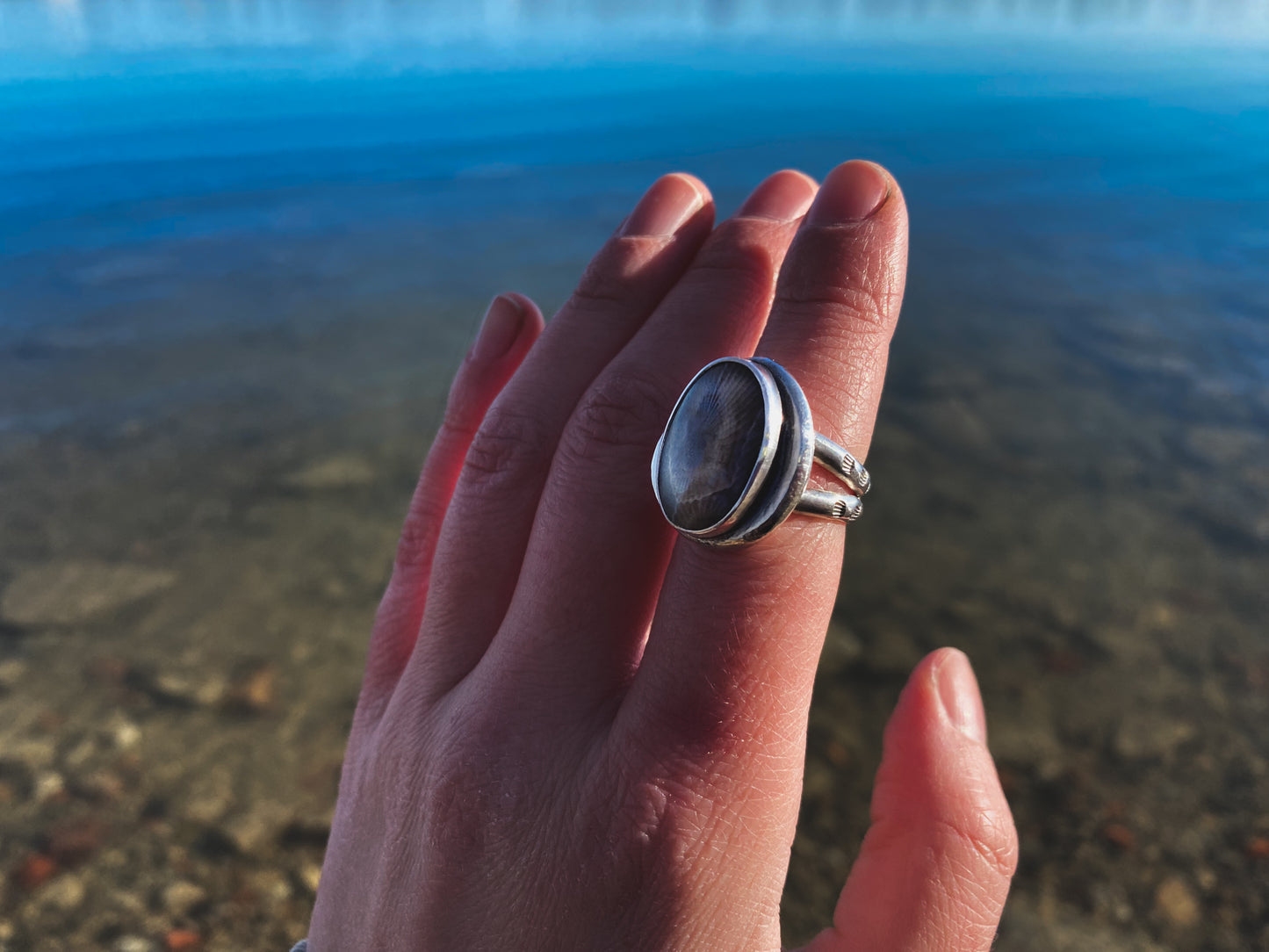 Petoskey Stone Recycled Silver Ring Size 7
